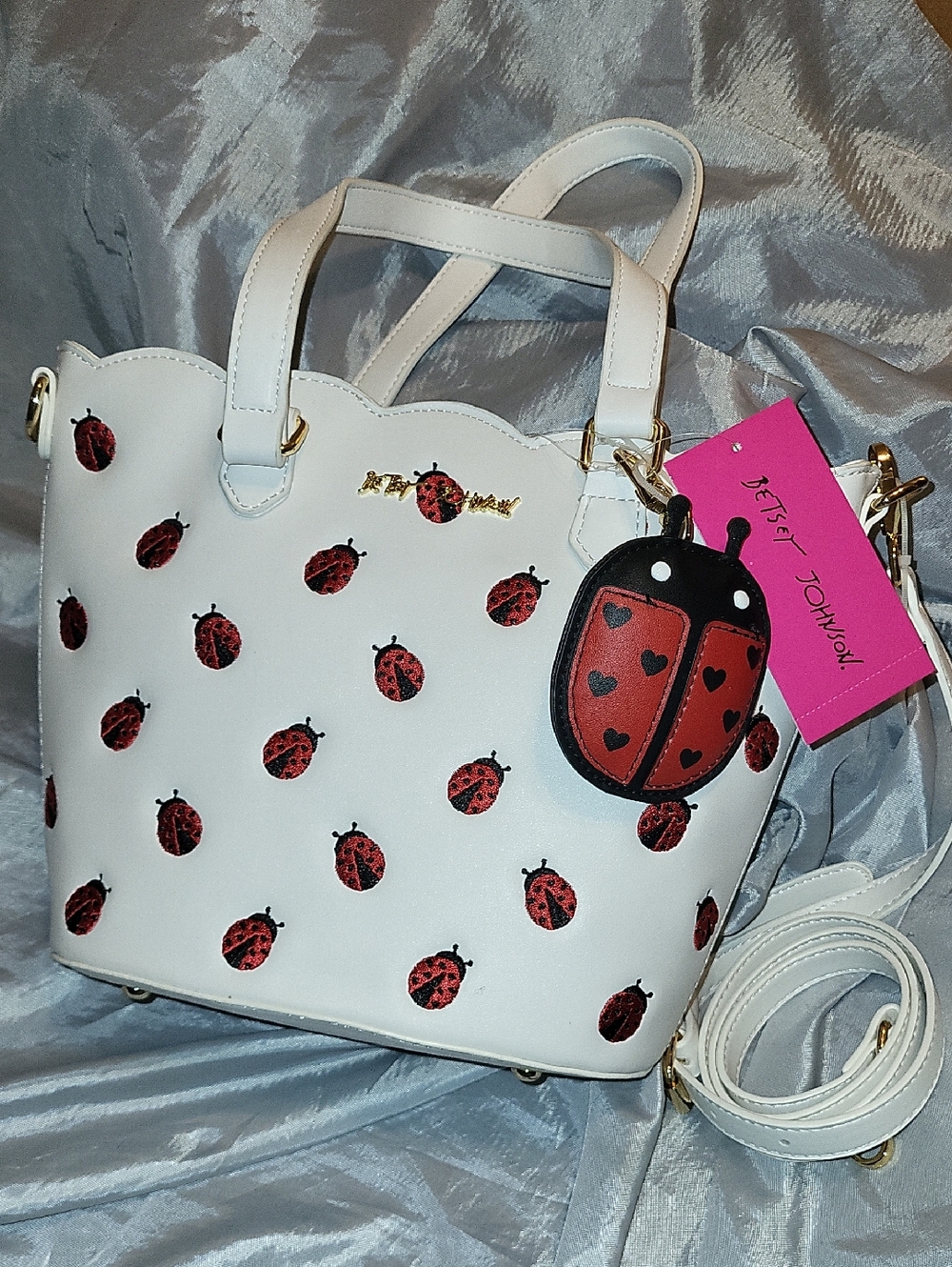Betsey Johnson White Satchel with Red Ladybug Accents EL